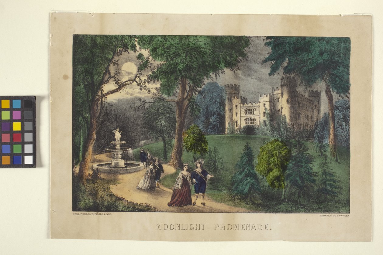 Moonlight Promenade (litografia ręcznie kolorowana) autorstwa N. and Ives J.M. (1824 95) Currier