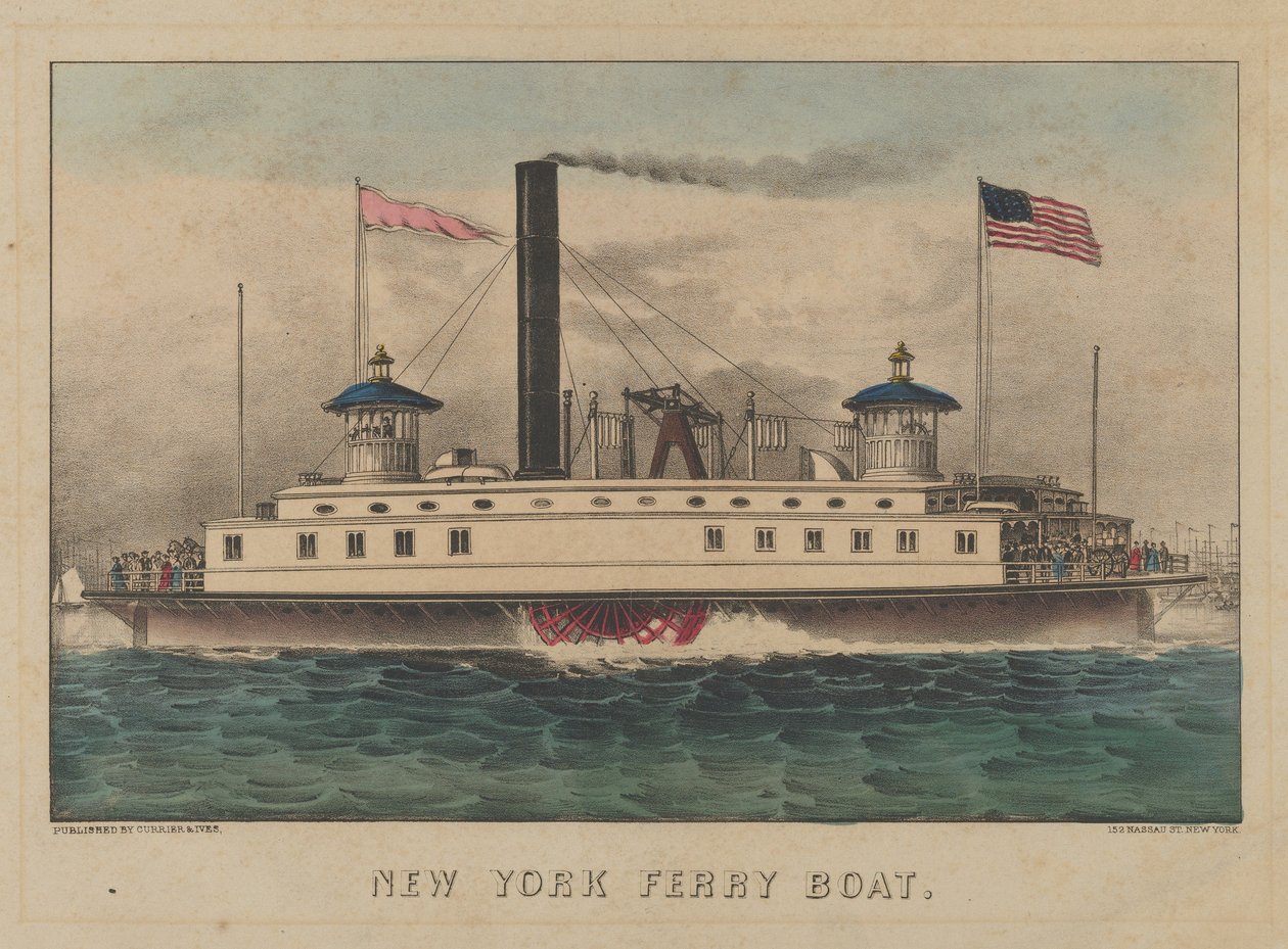 New York Ferry Boat, ok. 1860-65 (ręcznie kolorowana litografia) autorstwa Currier and Ives