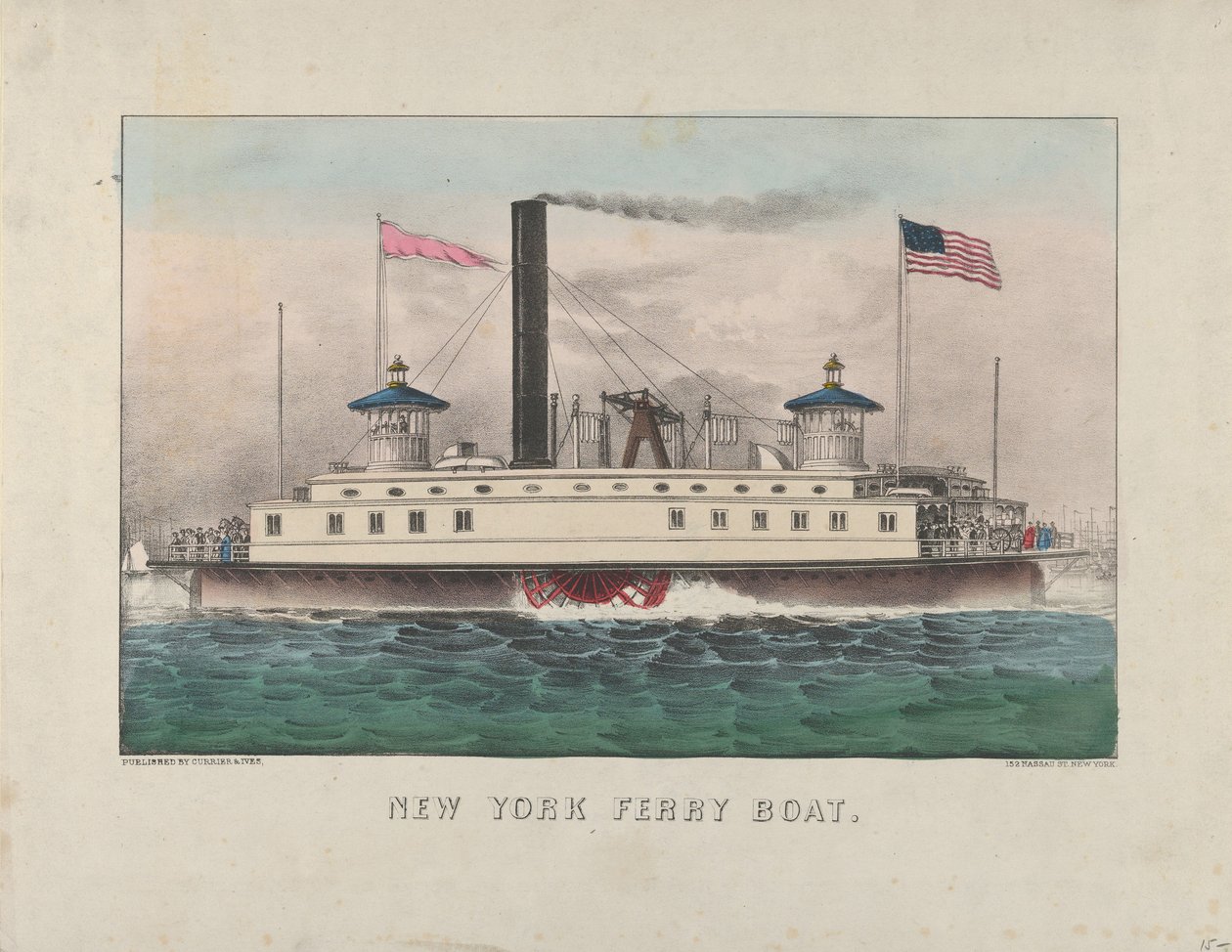 New York Ferry Boat, ok. 1860-65 (ręcznie kolorowana litografia) autorstwa Currier and Ives
