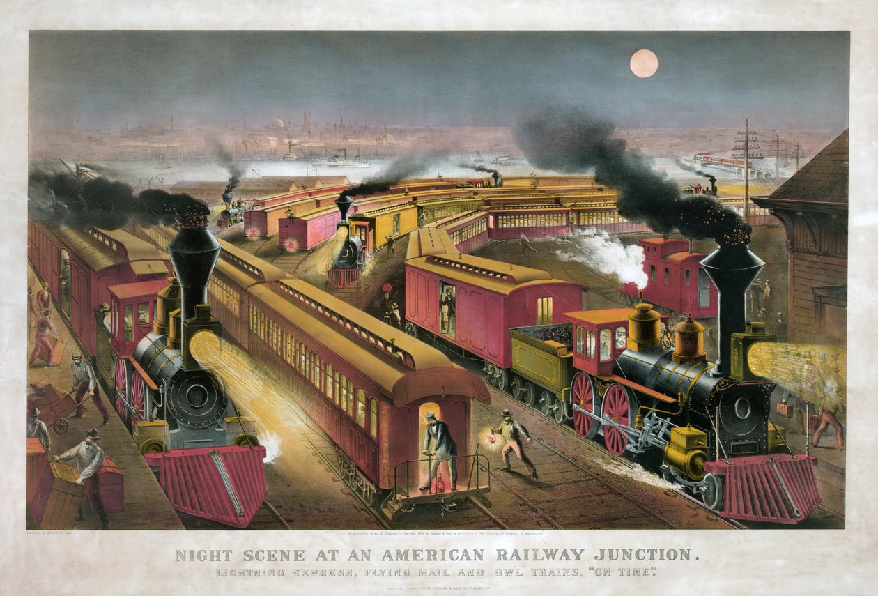 Scena nocna na amerykańskim węźle kolejowym autorstwa Currier & Ives autorstwa Currier and Ives