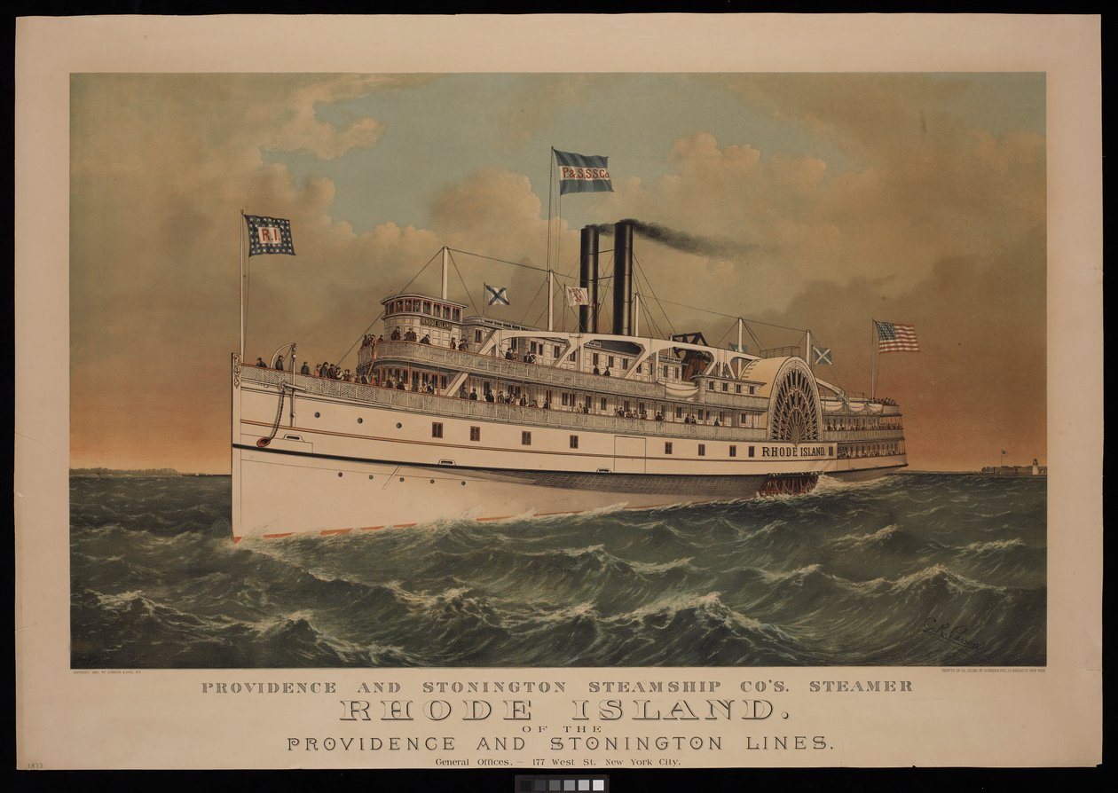 Należący do Providence and Stonington Steamship Co parowiec Rhode Island należący do Providence and Stonington Lines autorstwa N. and Ives J.M. (1824 95) Currier
