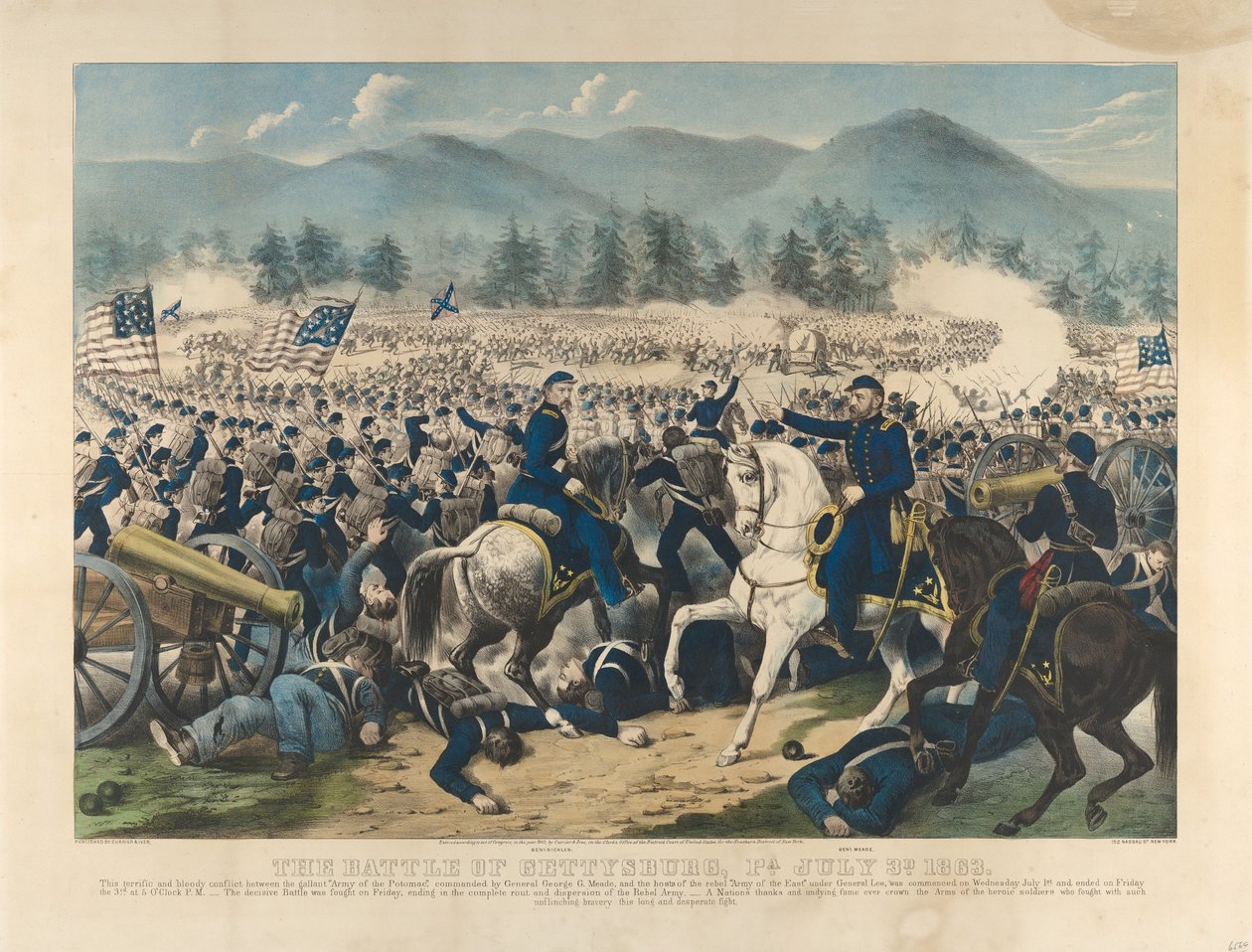 Bitwa pod Gettysburgiem, Pa., 3 lipca autorstwa Currier and Ives