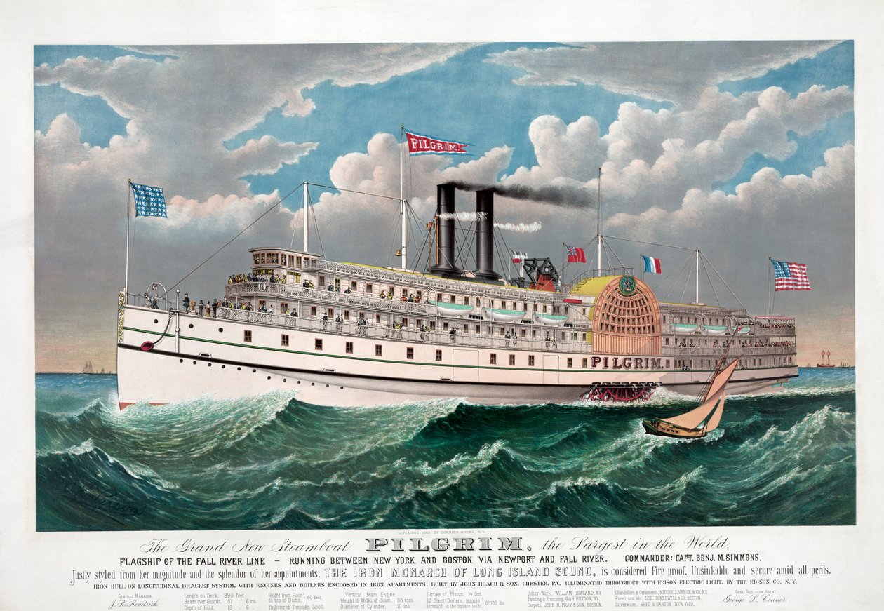 The Grand New Steamboat Pilgrim, c.1883 (kolor lito) autorstwa Currier and Ives