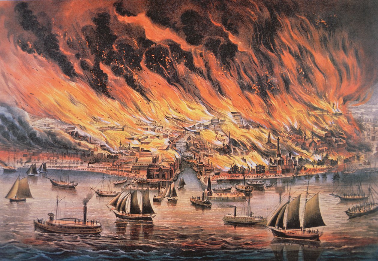 Wielki pożar Chicago autorstwa Currier and Ives