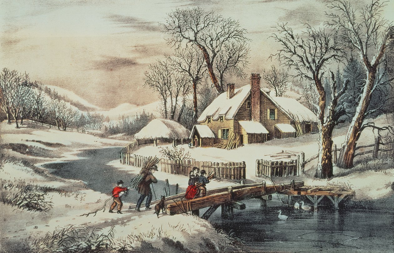 Zima w Ingleside, wyd. przez Currier & Ives (druk) autorstwa N. Currier and Ives J.M.