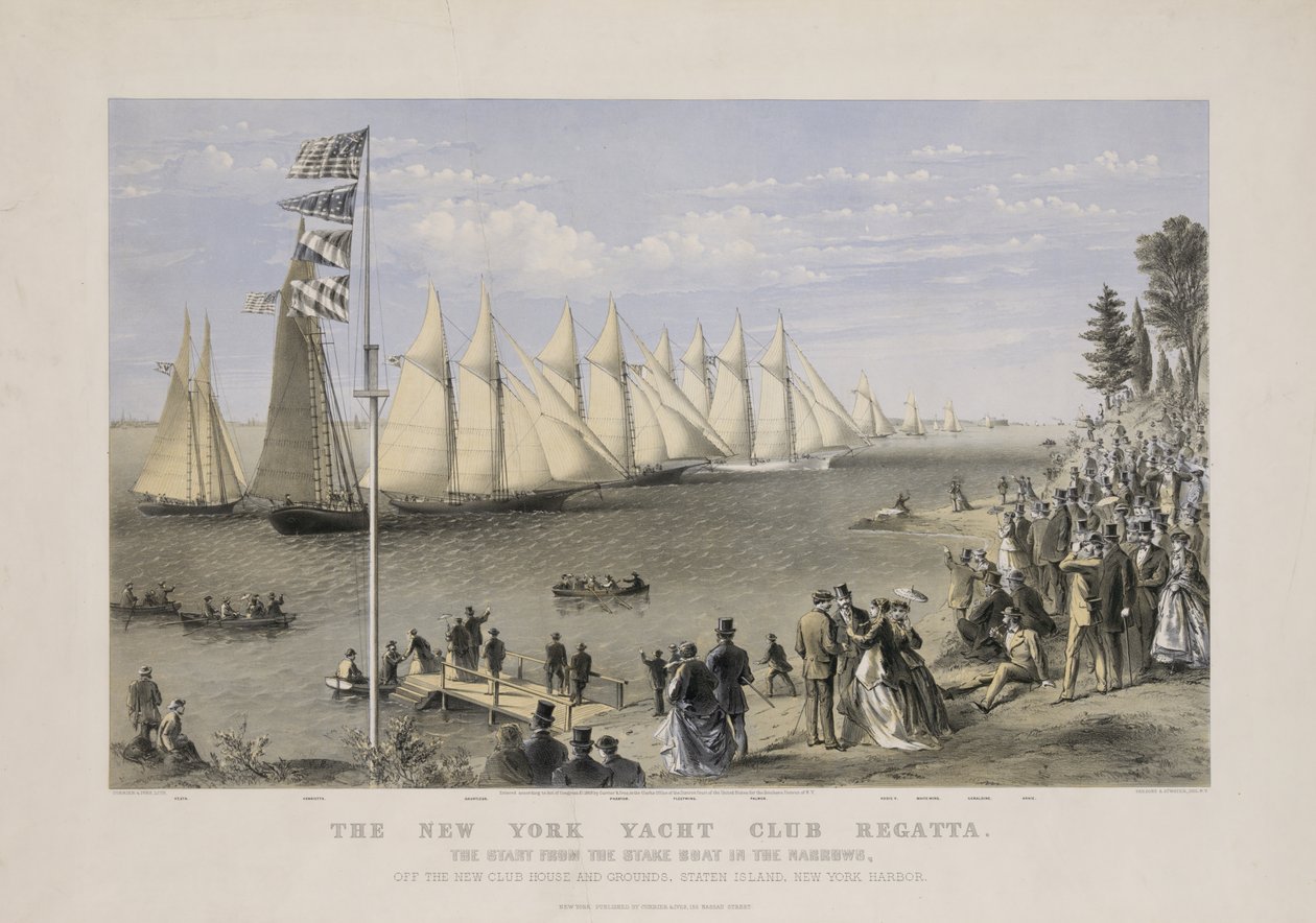 Regaty New York Yacht Club, ok. 1869 (litografia kolorowa) autorstwa Currier and Ives