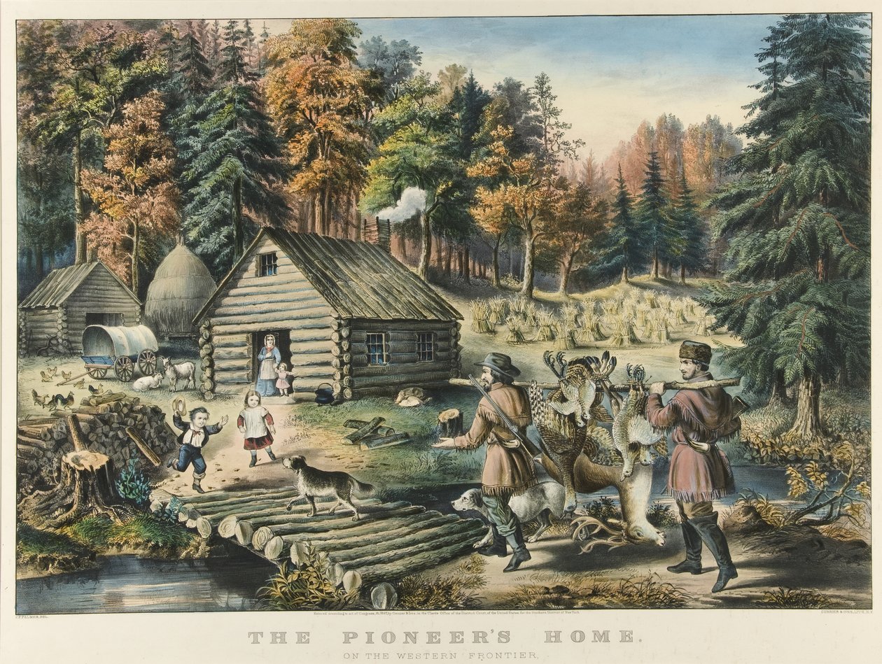 Dom pioniera na zachodniej granicy autorstwa Currier and Ives