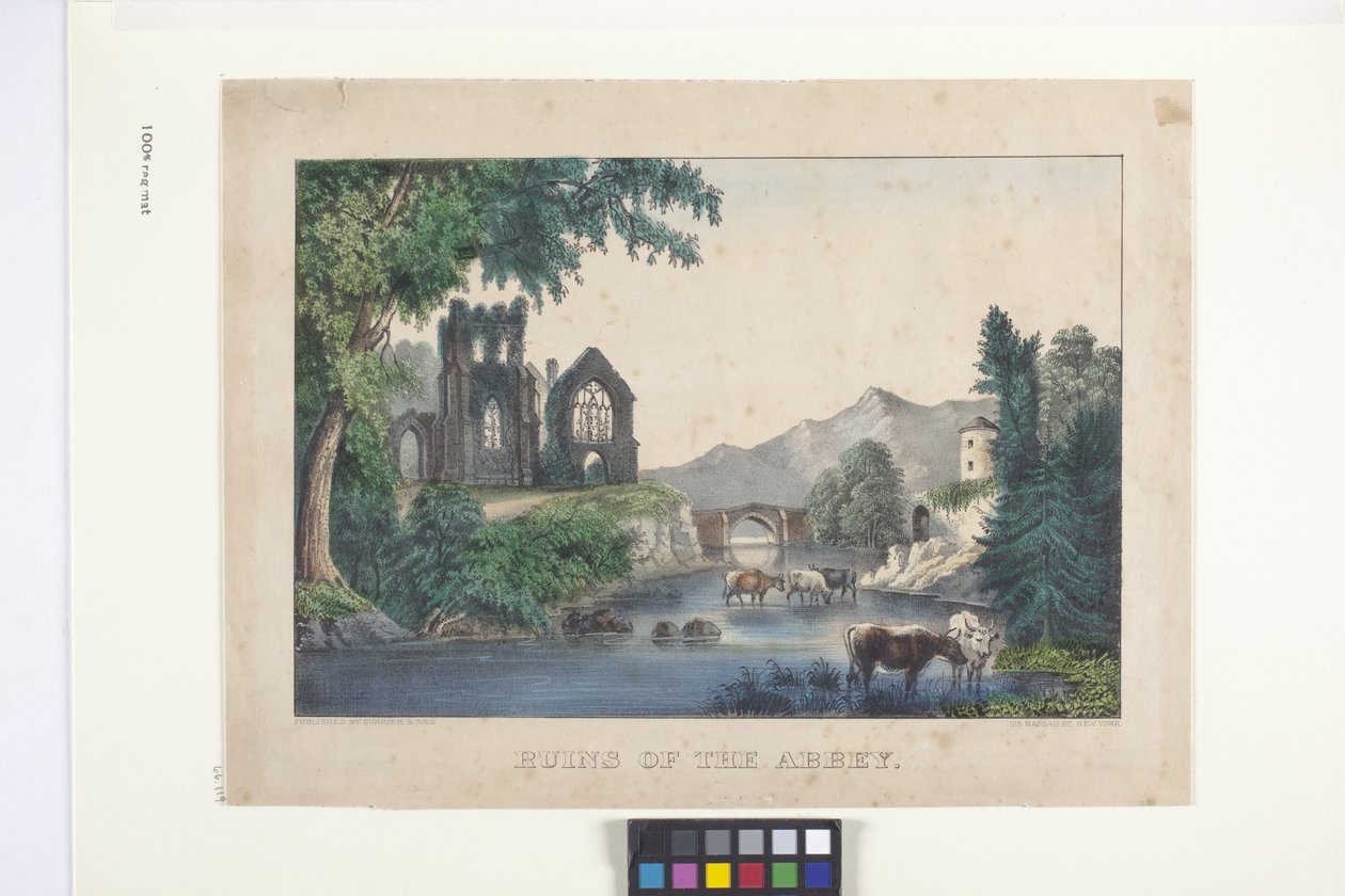 Ruiny opactwa (litografia ręcznie kolorowana) autorstwa N. and Ives J.M. (1824 95) Currier