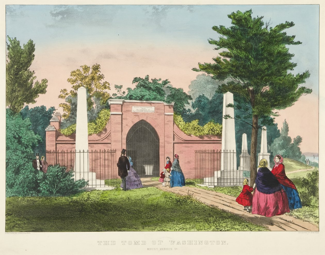 Grobowiec Waszyngtona, Mount Vernon, Wirginia (litografia kolorowa) autorstwa Currier and Ives