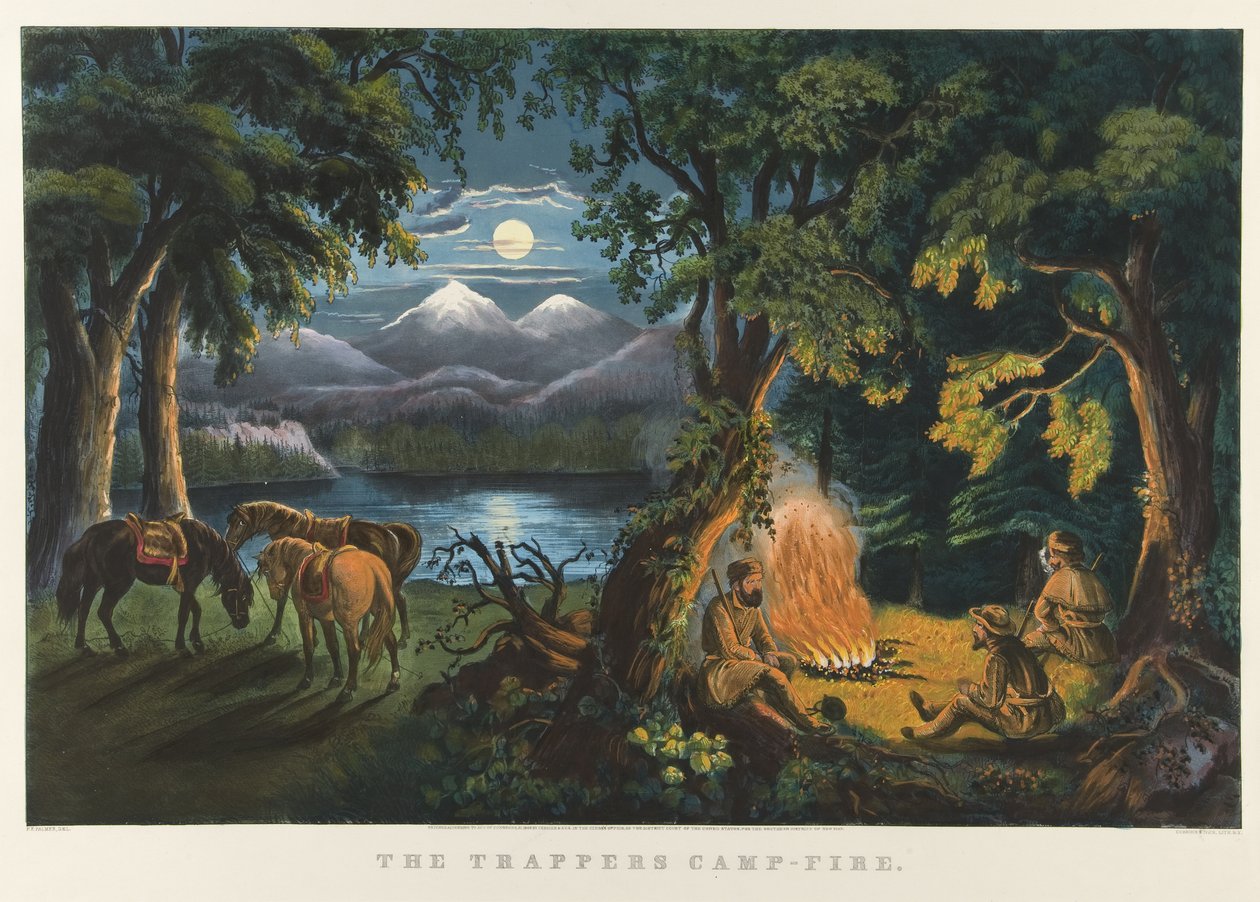Ognisko traperów autorstwa Currier and Ives