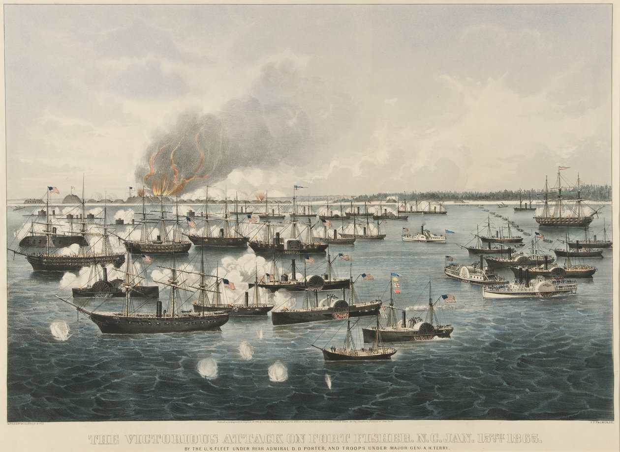 Zwycięski atak na Fort Fisher, 1865 (litografia kolorowa) autorstwa Currier and Ives