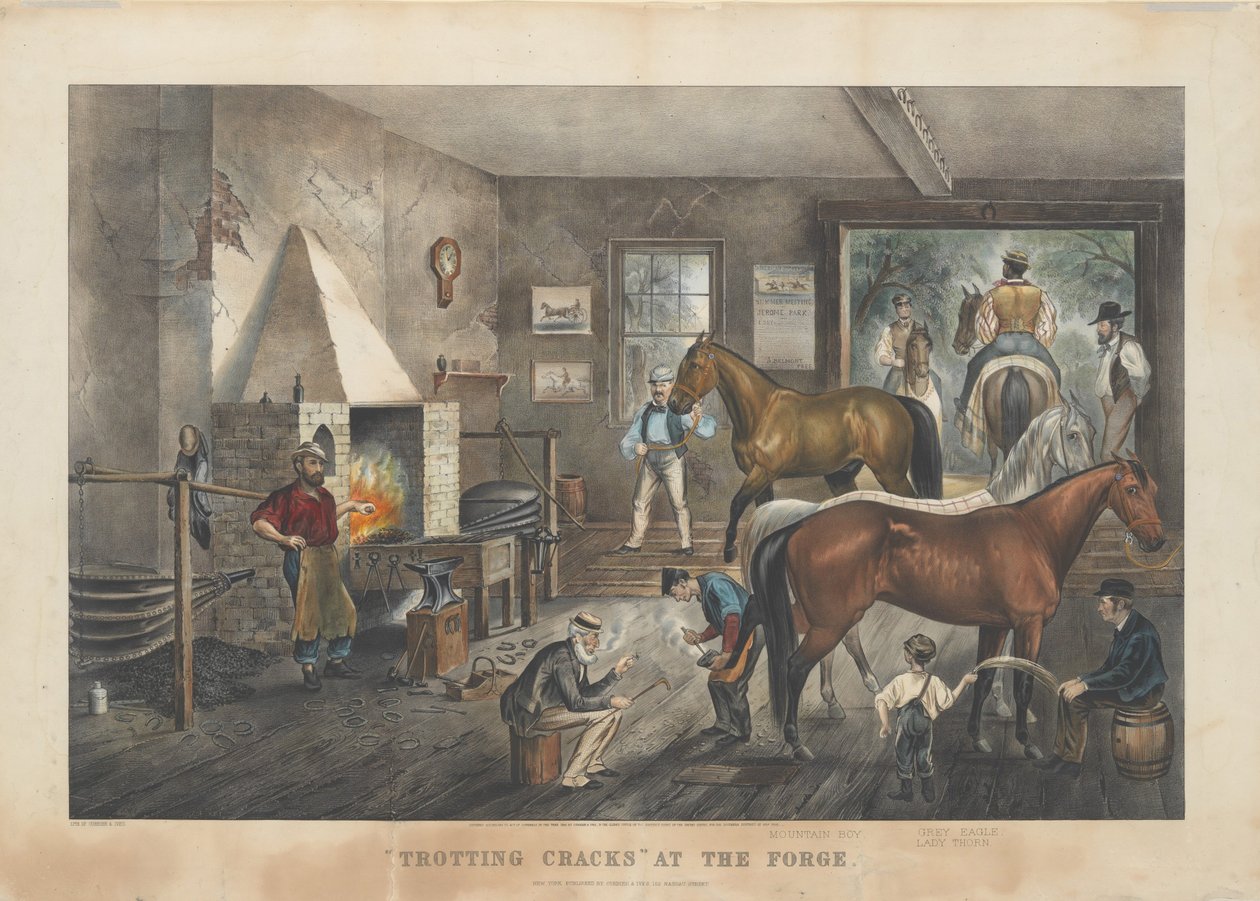 „Pęknięcia kłusaków” w kuźni autorstwa Currier and Ives