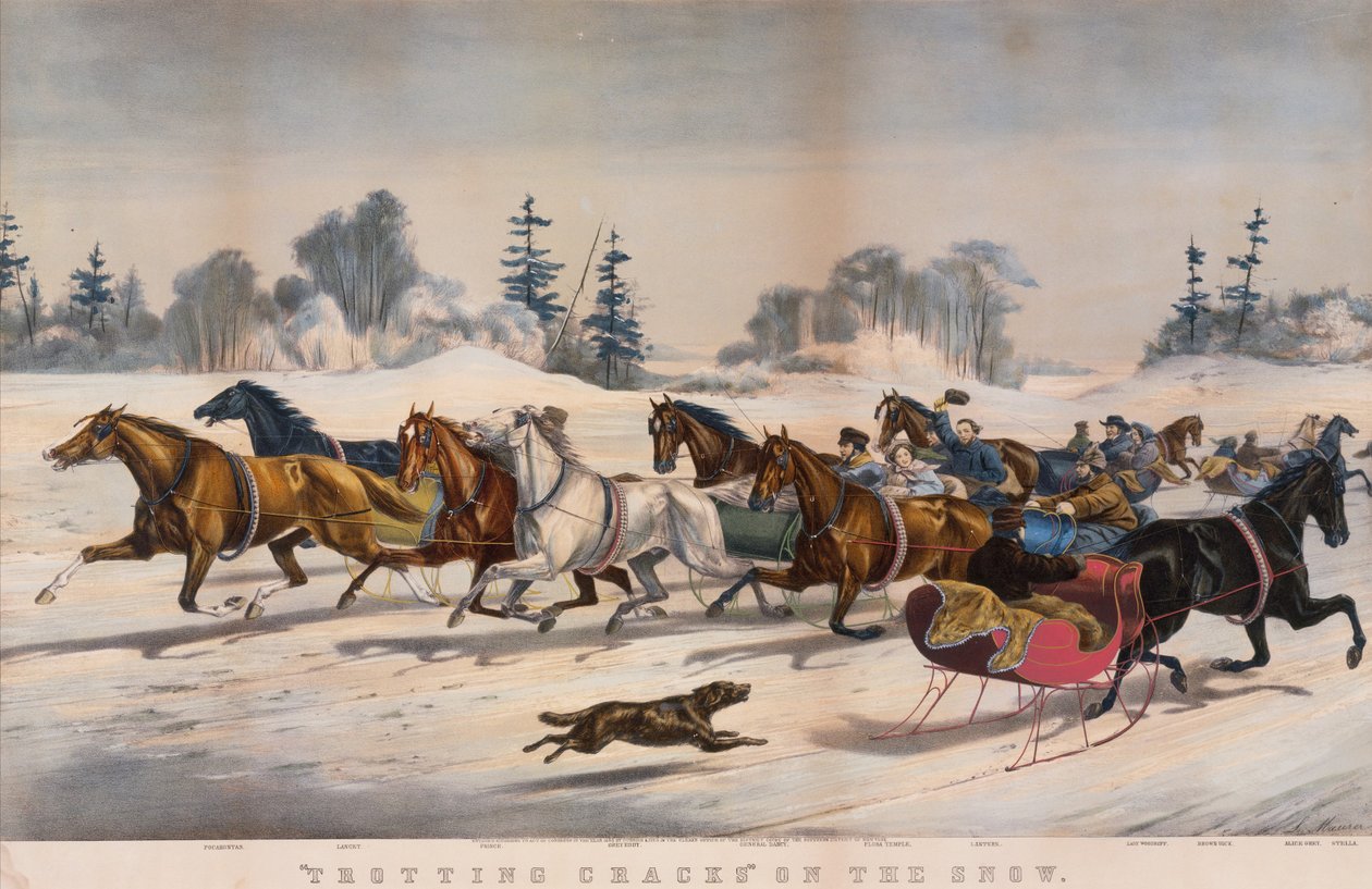 „Pęknięcia kłusaków” na śniegu autorstwa Currier and Ives