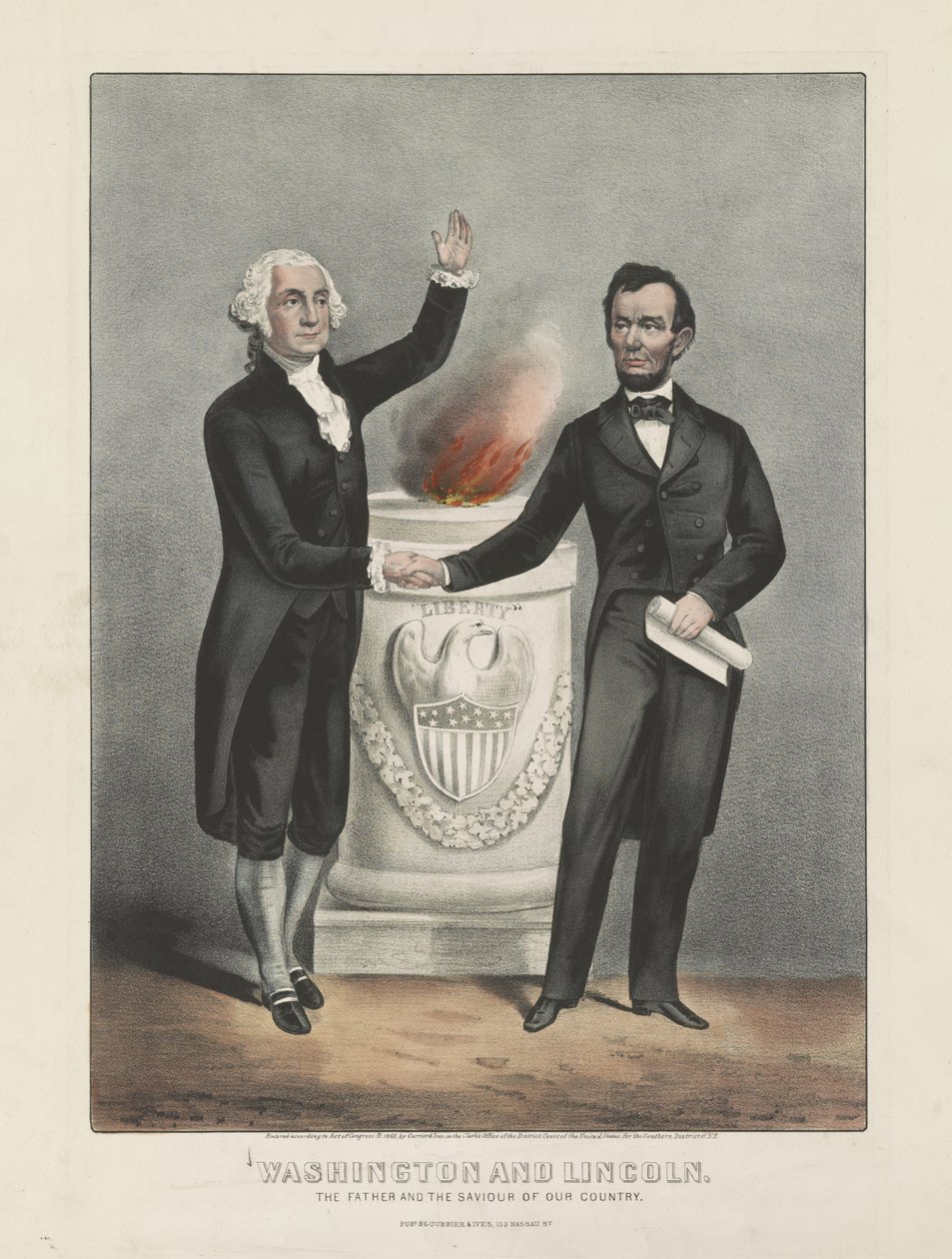 Waszyngton i Lincoln. Ojciec i zbawca naszego kraju, ok. 1865 (litografia kolorowa) autorstwa Currier and Ives