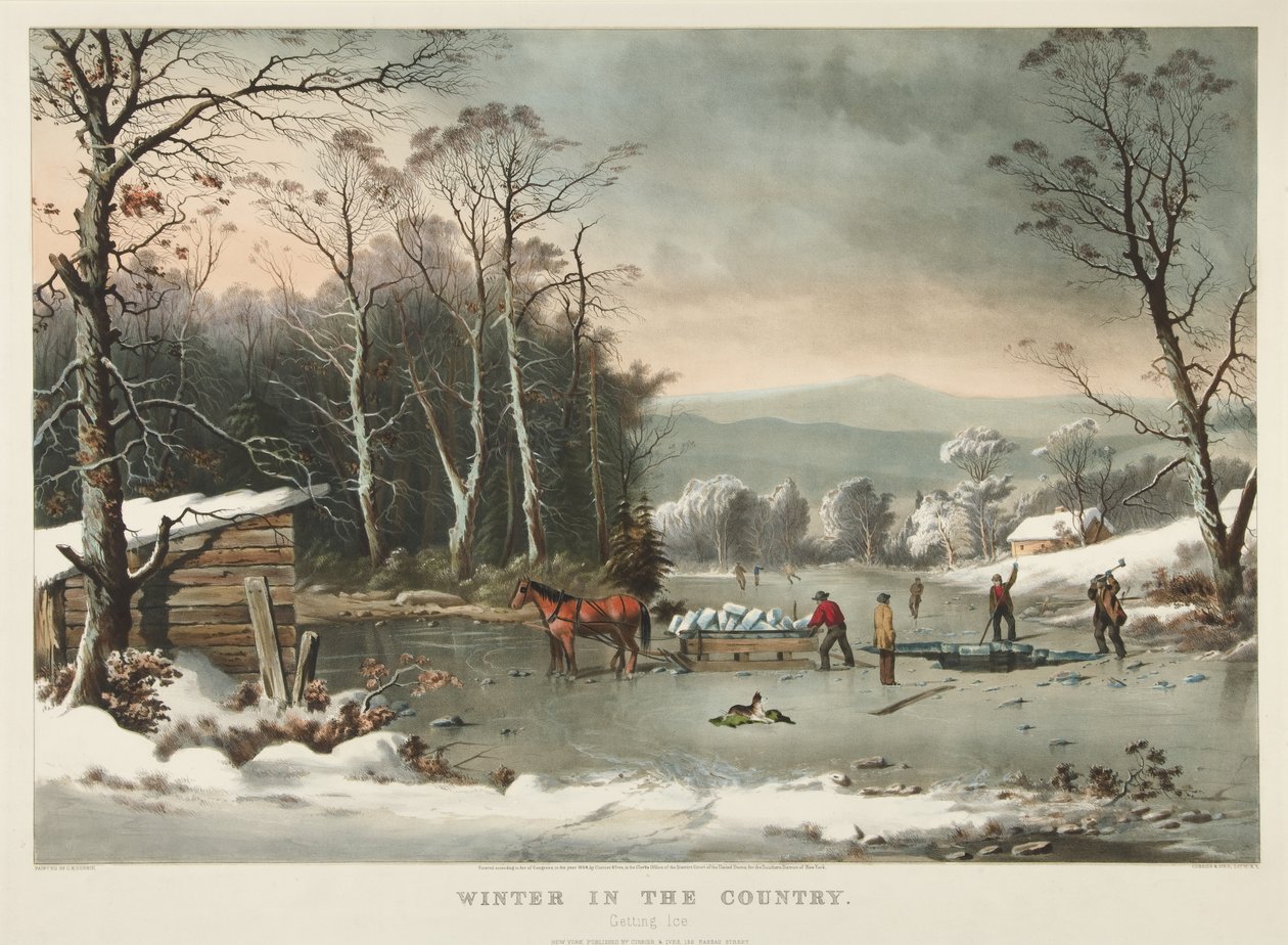 Zima na wsi, lód autorstwa Currier and Ives