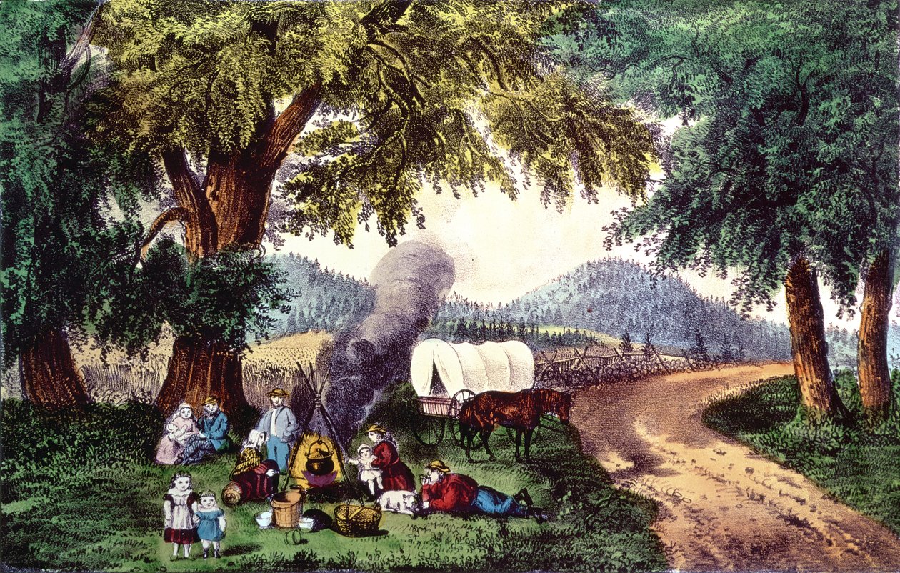 Postój przy drodze (druk) autorstwa N. and Ives, J.M. Currier