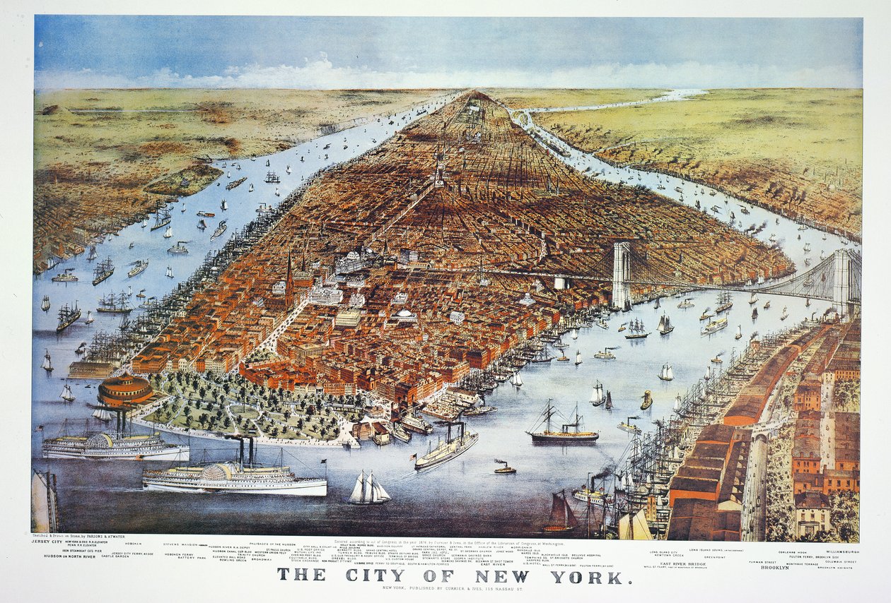 Miasto Nowy Jork, 1876 r. autorstwa N. and Ives, J.M. Currier
