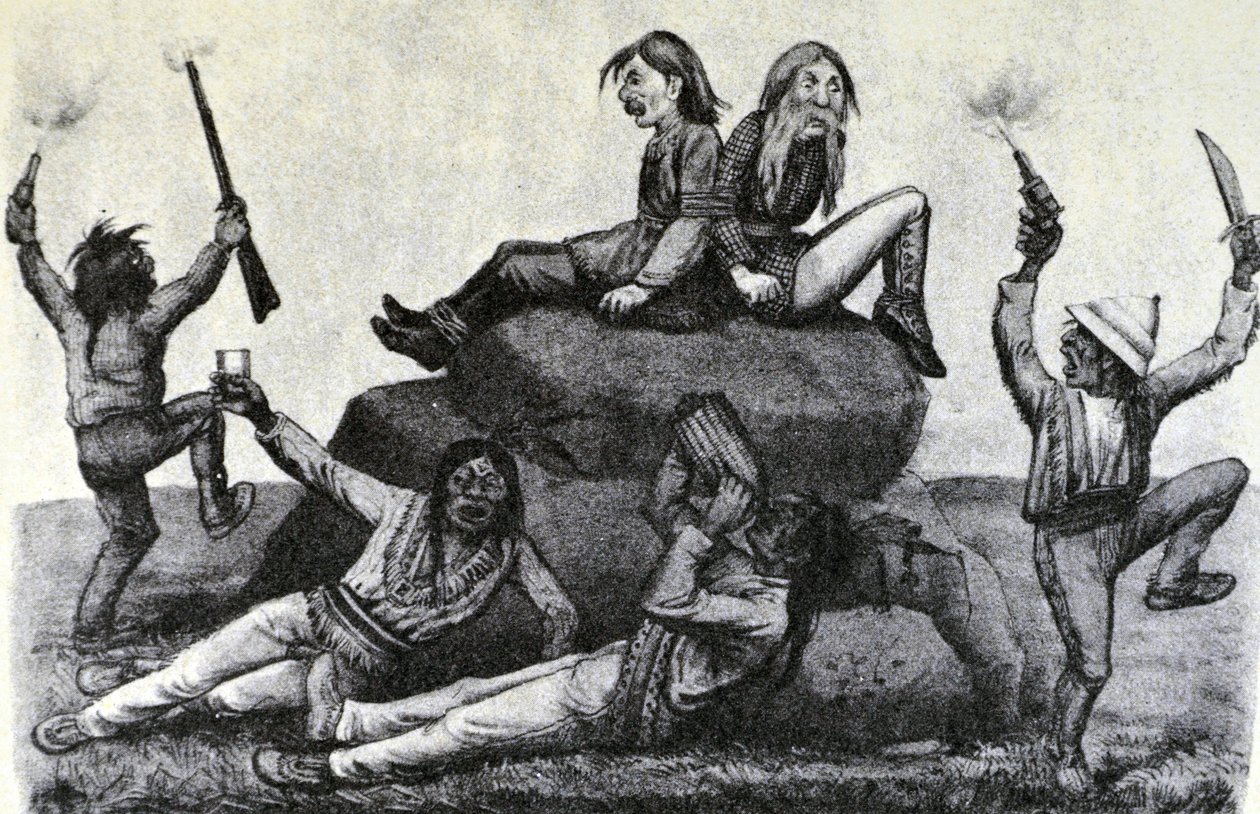 Currier & Ives ilustracja XIX wieku. A Howling Swell - on the War Path (oryginalny rysunek Thomasa Wortha, z którego wykonano oryginalną odbitkę) autorstwa N. and Ives, J.M. Currier