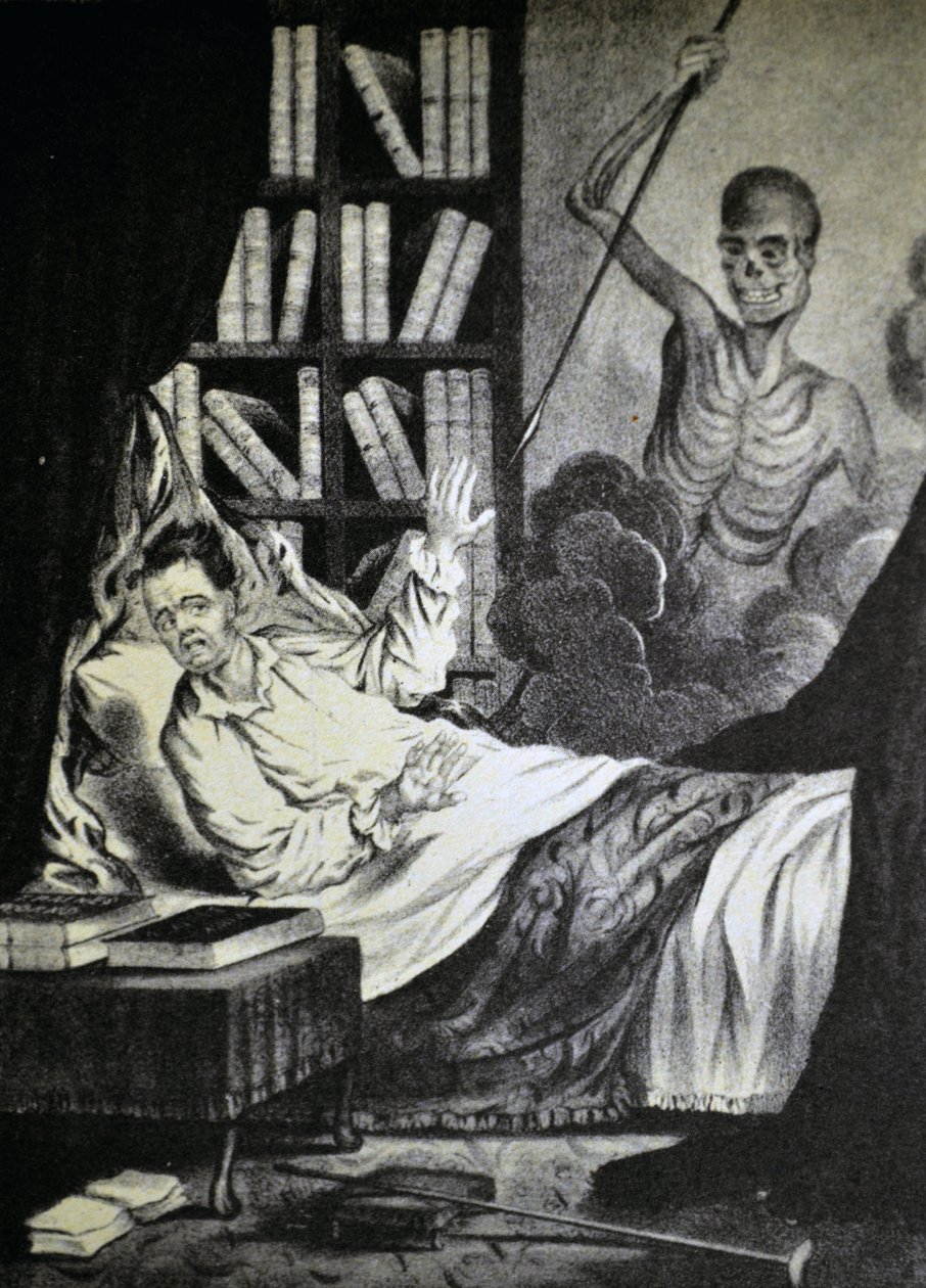 Currier & Ives ilustracja XIX wieku. Zły człowiek w godzinie śmierci autorstwa N. and Ives, J.M. Currier