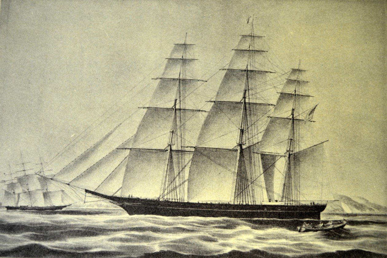 Currier & Ives ilustracja XIX wieku. Statek Clipper Hurricane autorstwa N. and Ives, J.M. Currier