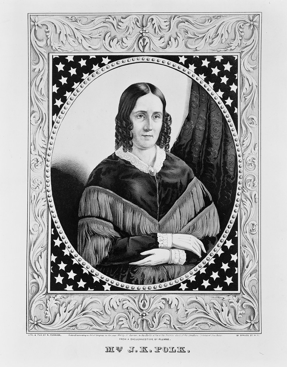 Sara Polk, 1846 r. autorstwa N. and Ives, J.M. Currier