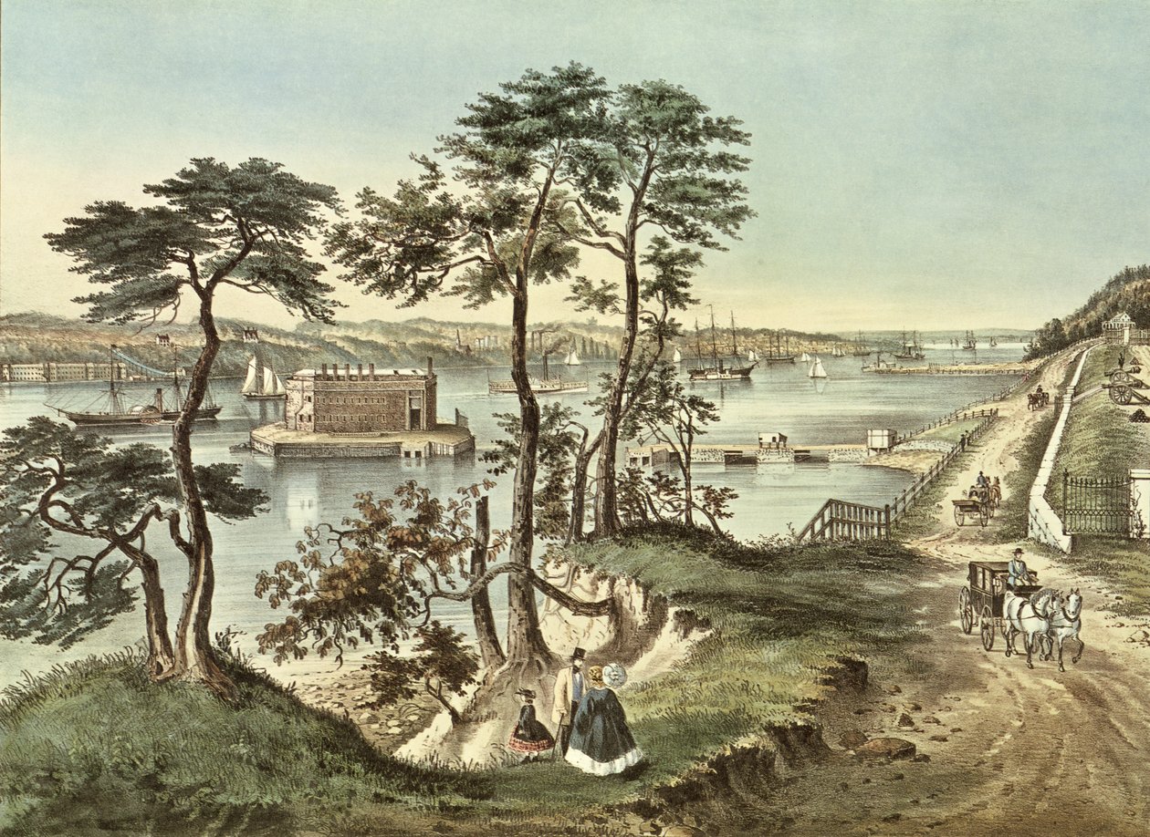 Staten Island i Narrows z Fort Hamilton autorstwa N. and Ives, J.M. Currier
