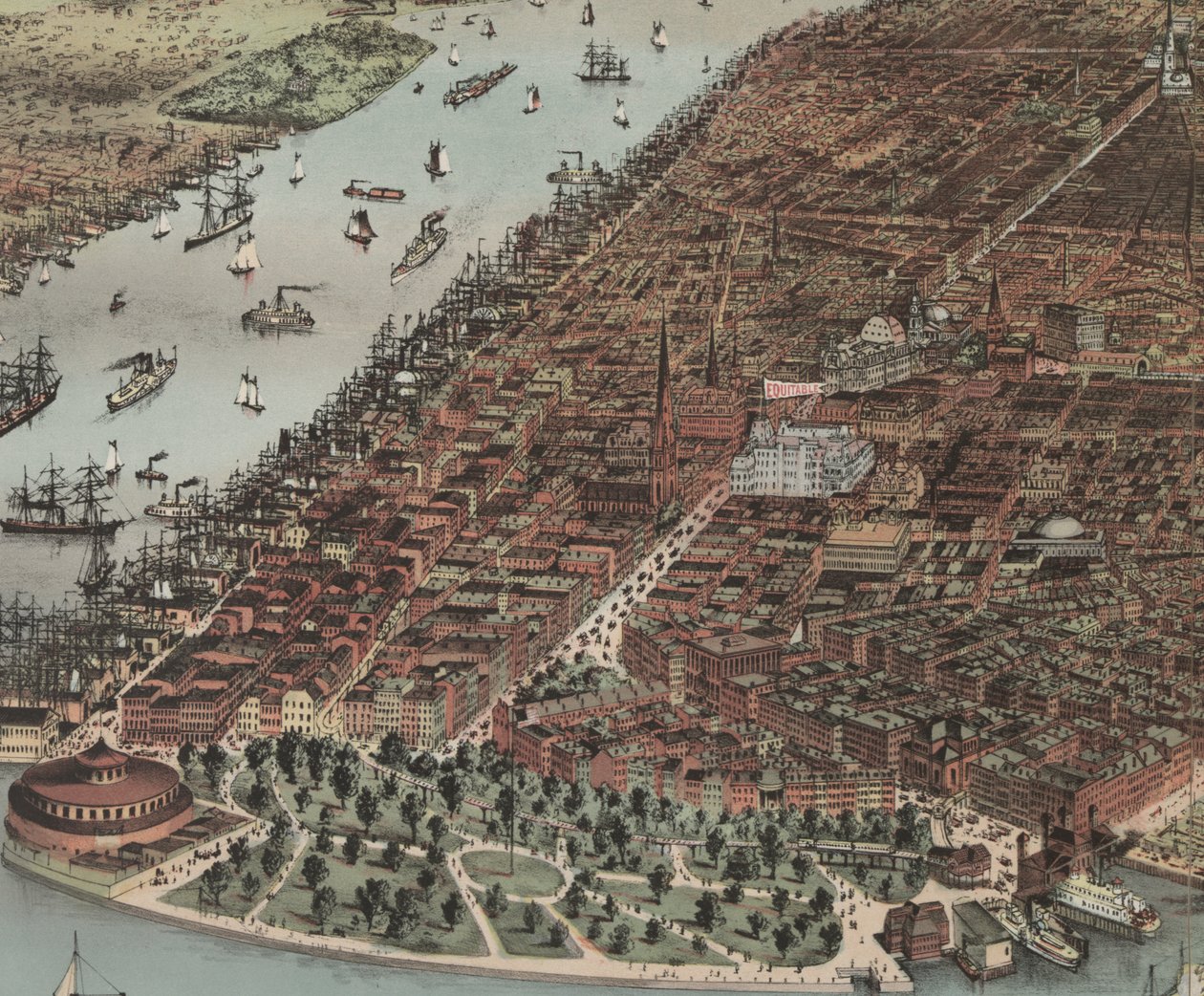Miasto Nowy Jork (szczegół), 1883 autorstwa N. and Ives, J.M. Currier