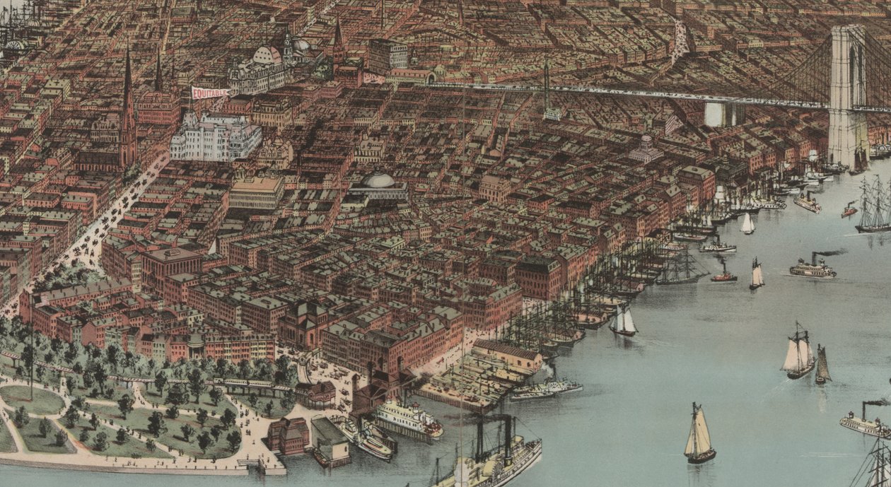 Miasto Nowy Jork (szczegół), 1883 autorstwa N. and Ives, J.M. Currier