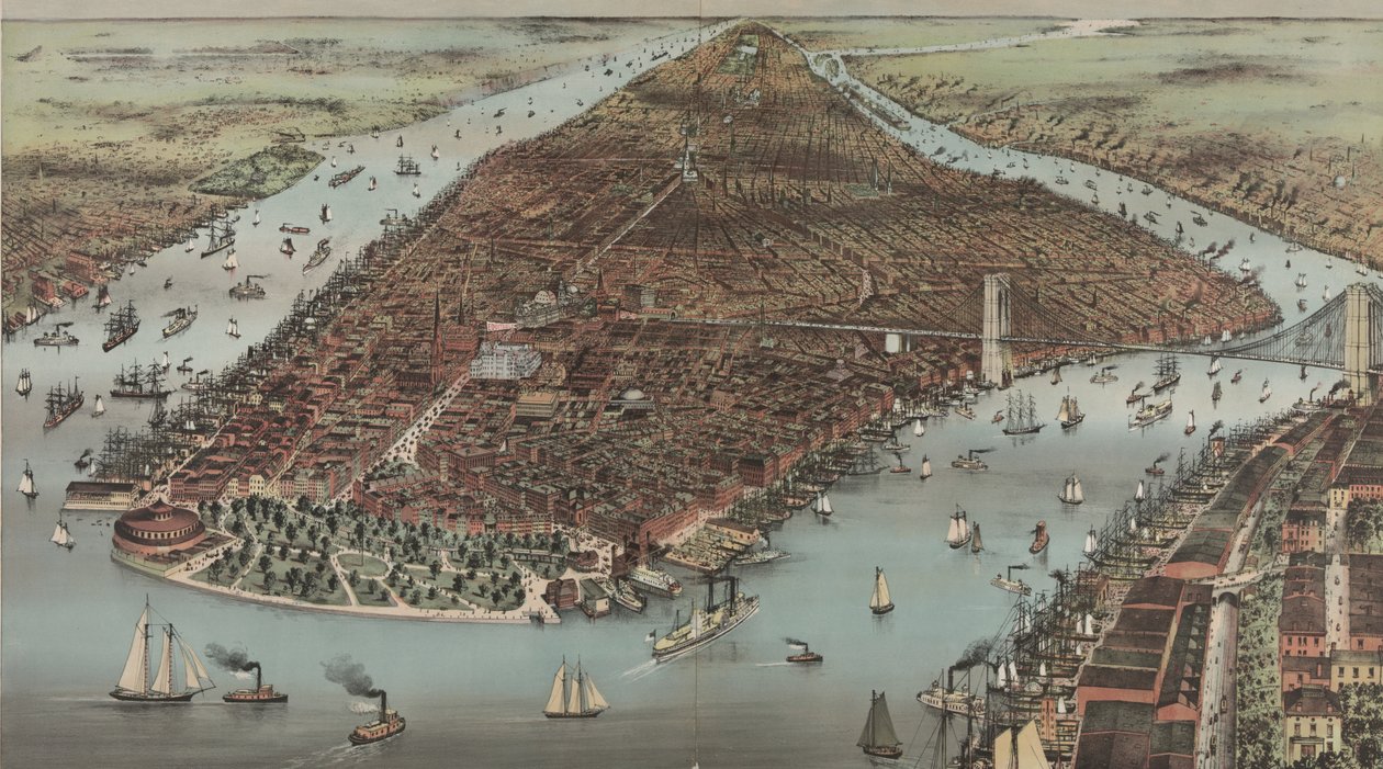 Miasto Nowy Jork, 1883 r. autorstwa N. and Ives, J.M. Currier