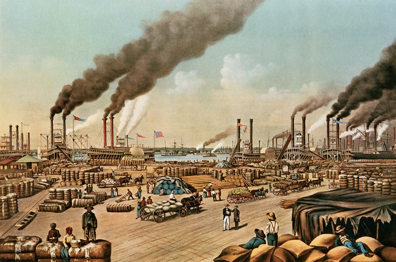 Grobla - Nowy Orlean, 1884 autorstwa N. and Ives, J.M. Currier