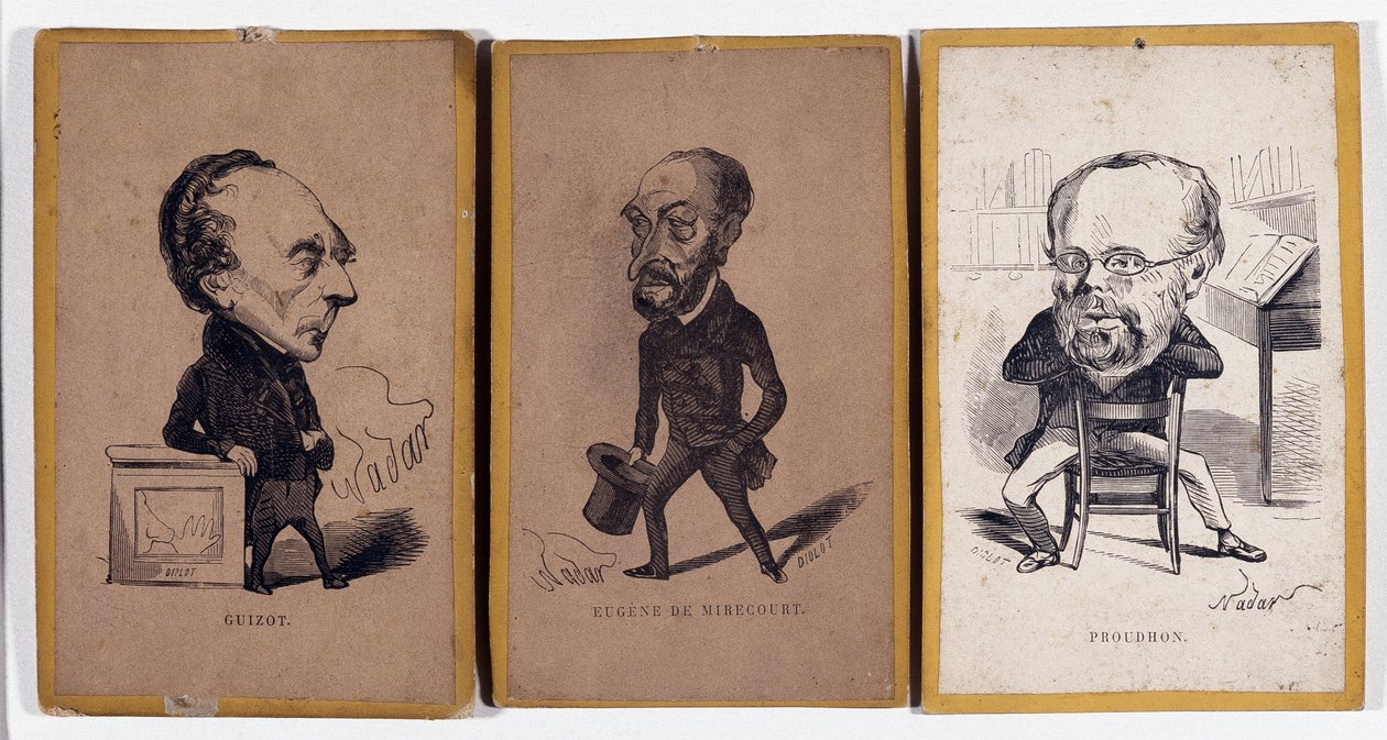 3 Zarzut portretowy (zarzut portretowy): Francois Pierre Guillaume Guizot (1787-1874), francuski historyk i polityk, Charles Jean-Baptiste (Jean Baptiste) Jacquot dit Eugene de Mirecourt (1812-1880), francuski dziennikarz i pisarz oraz Pierre -Józef Proudh autorstwa Nadar
