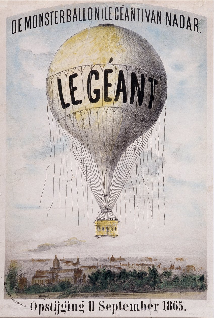 De Monsterballon (Le Giant) van Nadar Opstijging 11 września 1865. Holenderska reklama odwijania piłki „The Giant” 11 września autorstwa Nadar