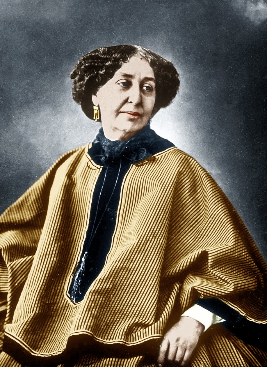 Francuska pisarka George Sand (Aurore Dupin 1804-1876) 1864, fot. Nadar, dokument pokolorowany autorstwa Nadar