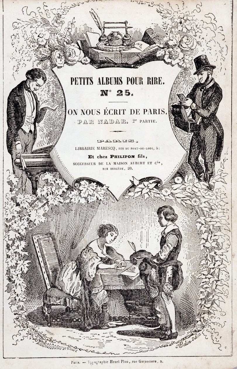 Frontispice „Małych albumów do śmiechu numer 25. Napisali do nas z Paryża. Część druga”, 1850 (grafika) autorstwa Nadar