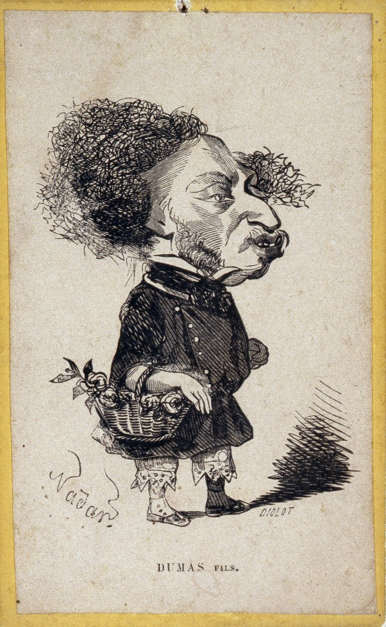 Ładunek portretowy (opłata portretowa) autorstwa Alexandre Dumas Jr. (1824-1895), francuskiego pisarza. Karykatura Gasparda Felixa Tournachona dit Felixa Nadara (1820-1910). autorstwa Nadar