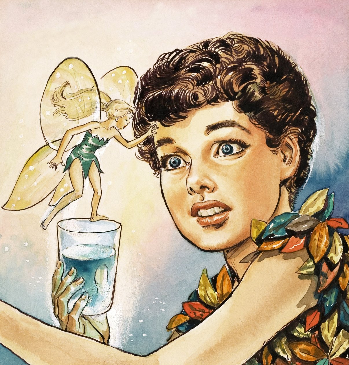 Piotruś Pan i Dzwoneczek, ilustracja z "Piotrusia Pana" J.M. Barrie (gwasz na papierze) autorstwa Nadir Quinto