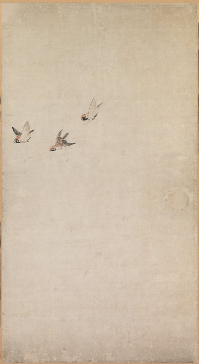 Szczenięta, Wróble i Chryzantemy, 1754-1799. autorstwa Nagasawa Rosetsu