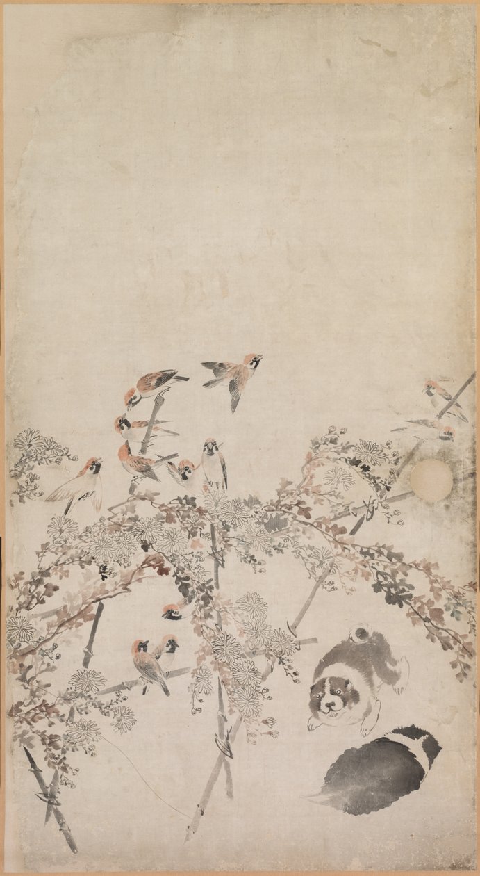 Szczenięta, Wróble i Chryzantemy, 1754-1799. autorstwa Nagasawa Rosetsu