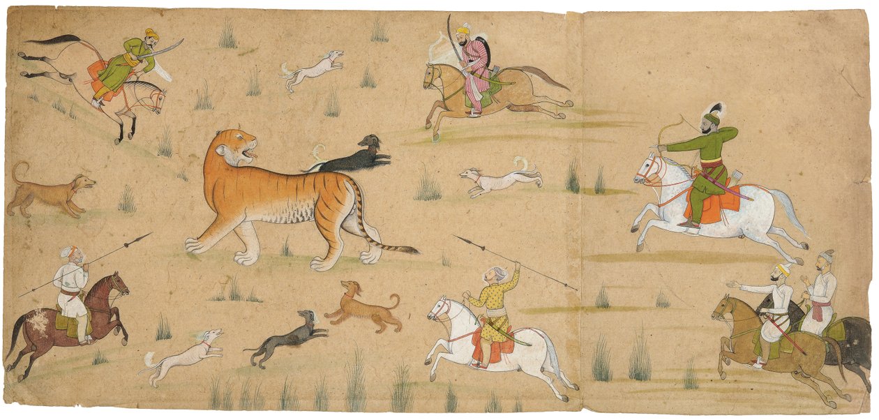 Raja Balwant Dev Singh o polowaniu na tygrysy, ok. 1750 autorstwa Nainsukh