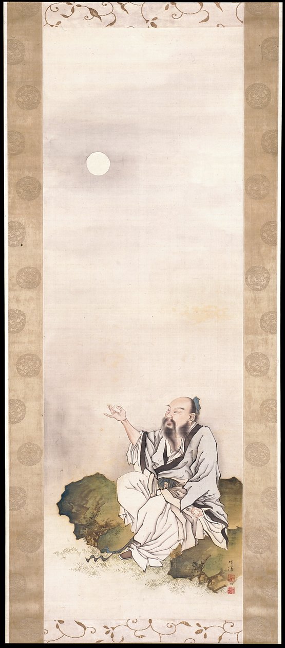 Gentleman Beholding The Moon (atrament i kolor na jedwabiu) autorstwa Nakabayashi Chikkei