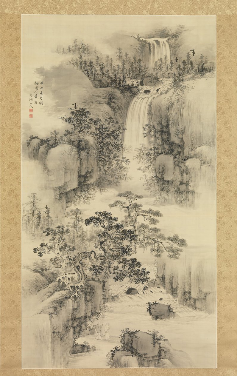 Krajobraz z wodospadem, 1841. autorstwa Nakabayashi Chikuto