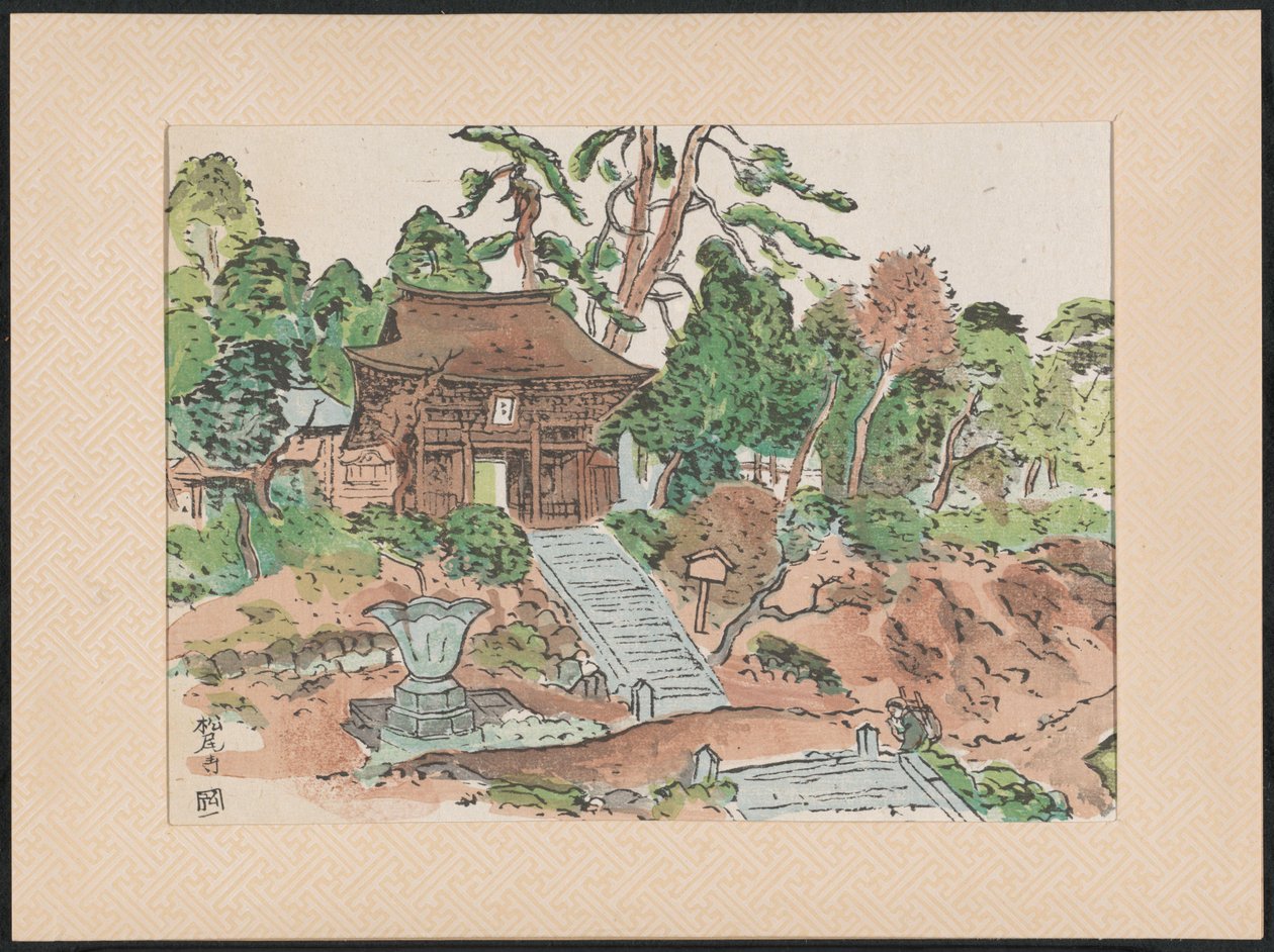 De Matsunodera tempel Świątynia Aobayama Matsuodera (tytuł na obiekcie) Houtsnedes van heilige Kannon tempels (tytuł serii) Wooblock odbitki świętych świątyń Kannon (tytuł serii na obiekcie) Mokuhanga Kannon reijô sen (tytuł serii na obiekcie) autorstwa Nakazawa Hiromitsu