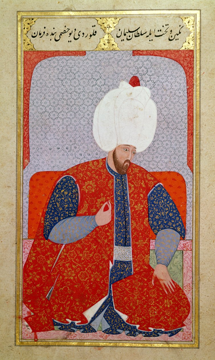 MS Hazine 1563 fol.47b Suleyman I (1495-1566) jako młodzieniec, z Semailname, 1579 (tusz i złoty płatek na papierze) autorstwa Nakkaş Osman