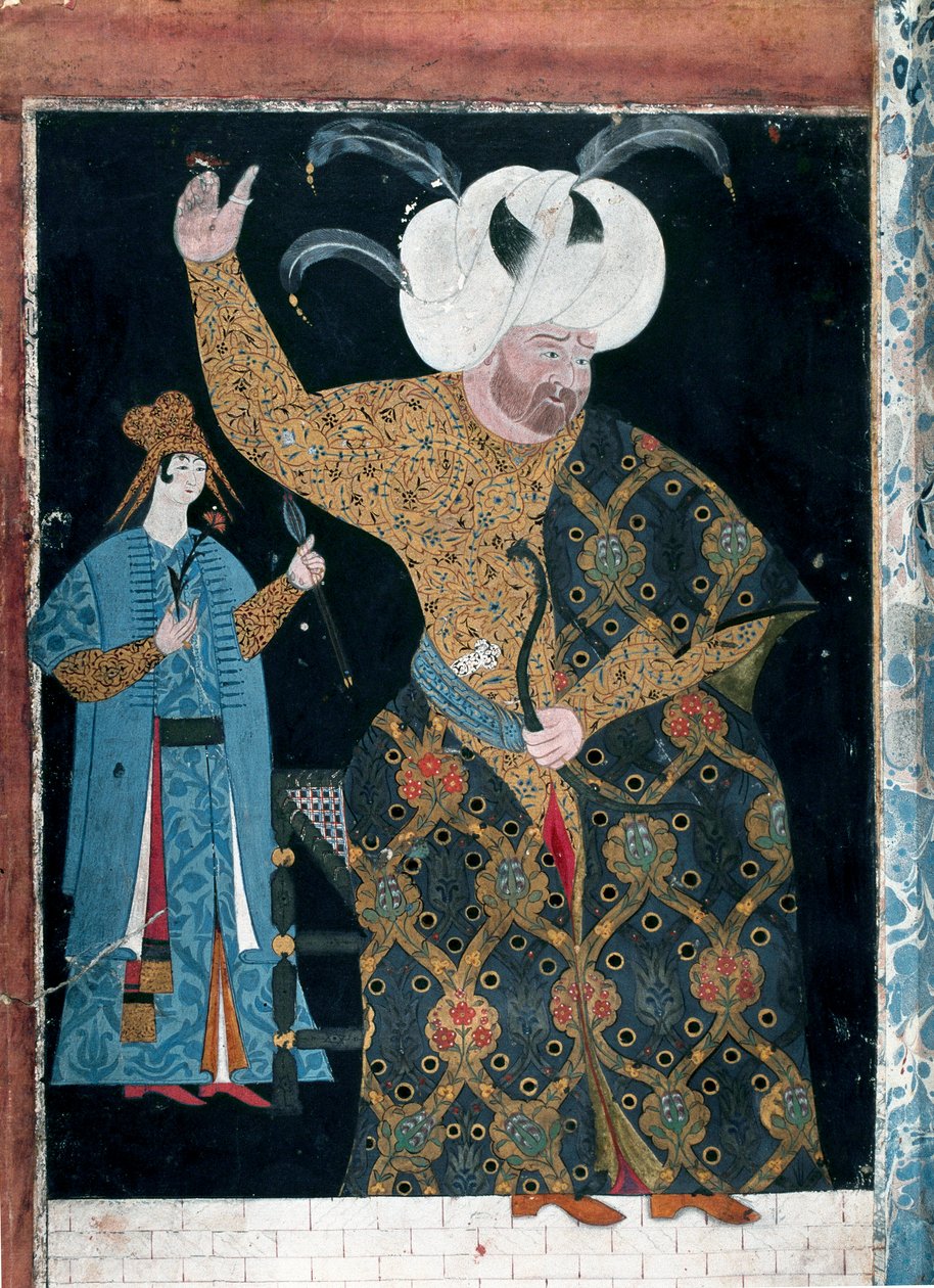 Imperium Osmańskie: „”Portret sułtana Selima II zwanego Pijanym lub Sari Blond (1524-1574)”” Akwarela przypisywana Reis Haydar Nakkep dit Nigari (1494-1572) (TKS 2134, k. 3 b) Stambuł, Topkapi Seray autorstwa Nakkep called Nigari Reis Haydar
