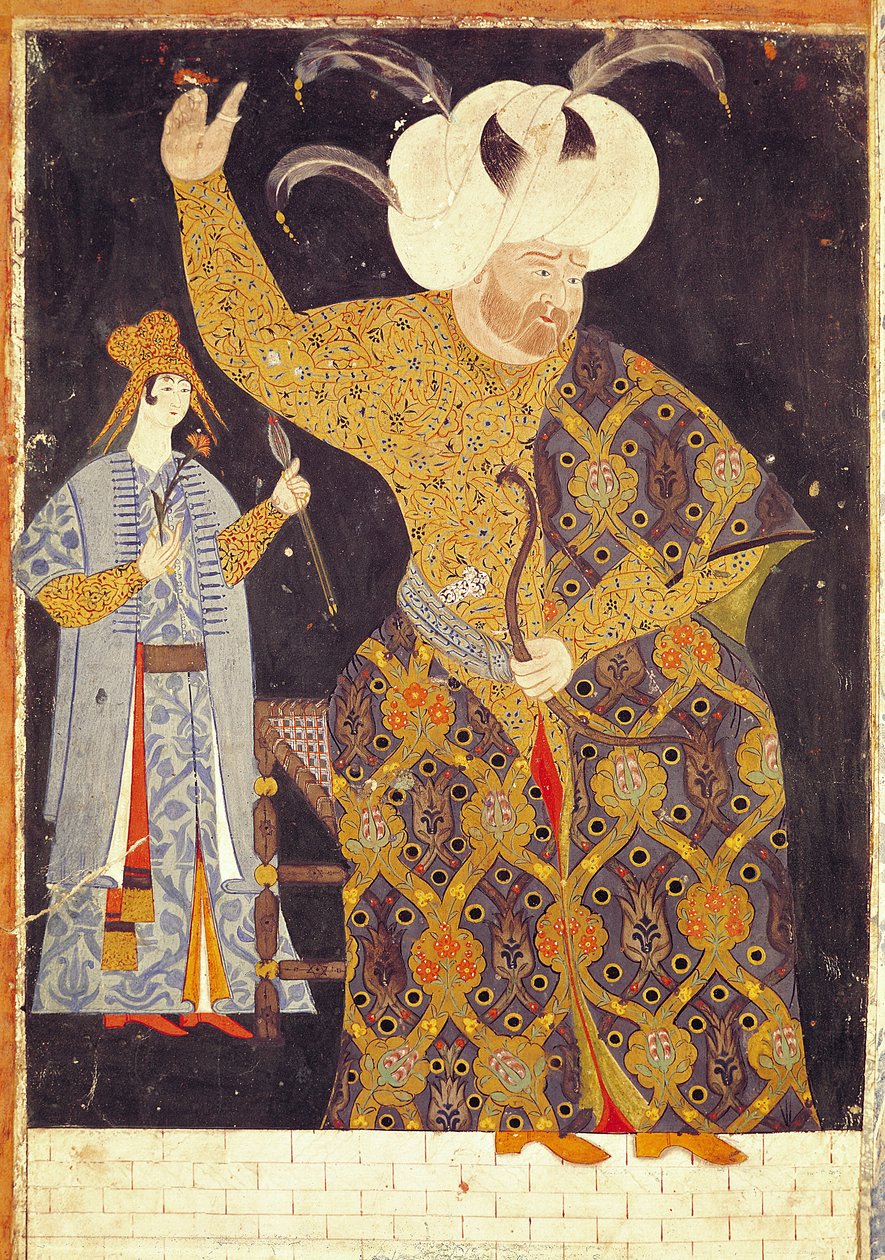 Portret sułtana Selima II (1524-74) strzelającego z łuku i strzał autorstwa Nakkep, called Nigari Reis Haydar
