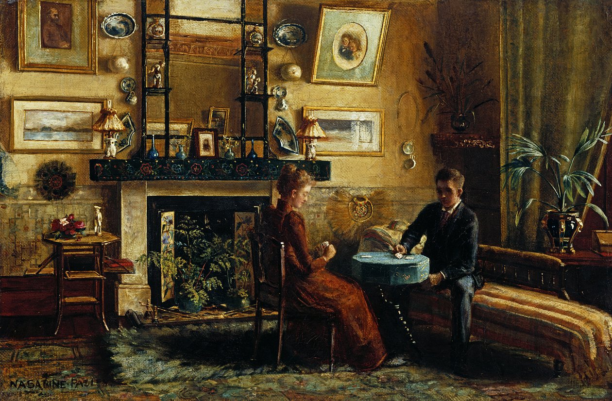 Wnętrze z kilkoma kartami do gry, 1887-91 autorstwa Nancy A. Sabine Pasley