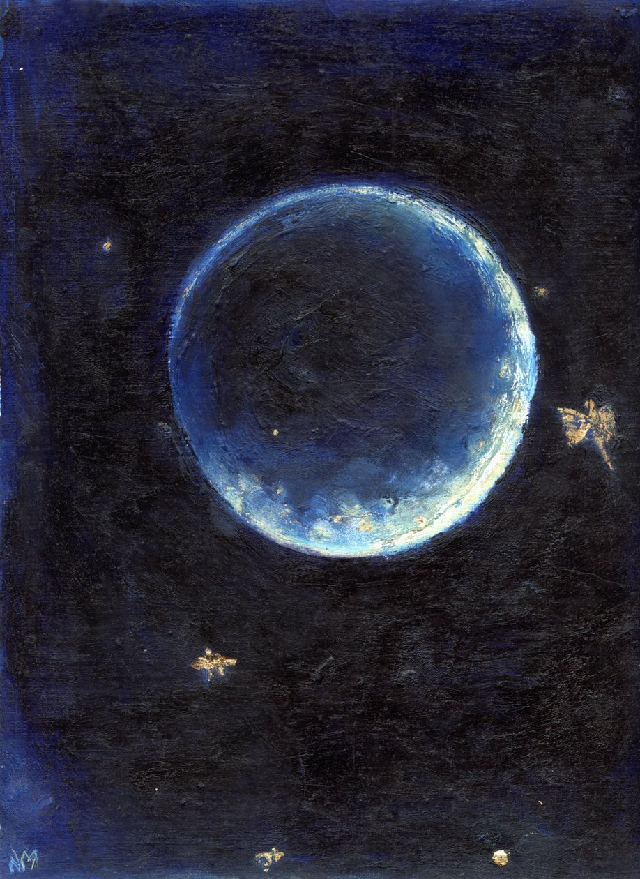 Little Lune, 2014, (olej i złoty liść na karcie) autorstwa Nancy Moniz Charalambous