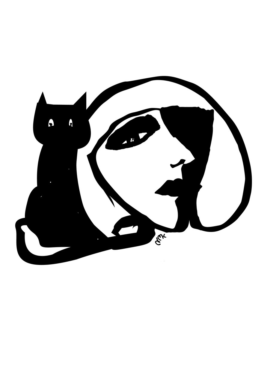 Catty Monday Cat, 2021 (tusz na karcie) autorstwa Nancy Moniz Charalambous