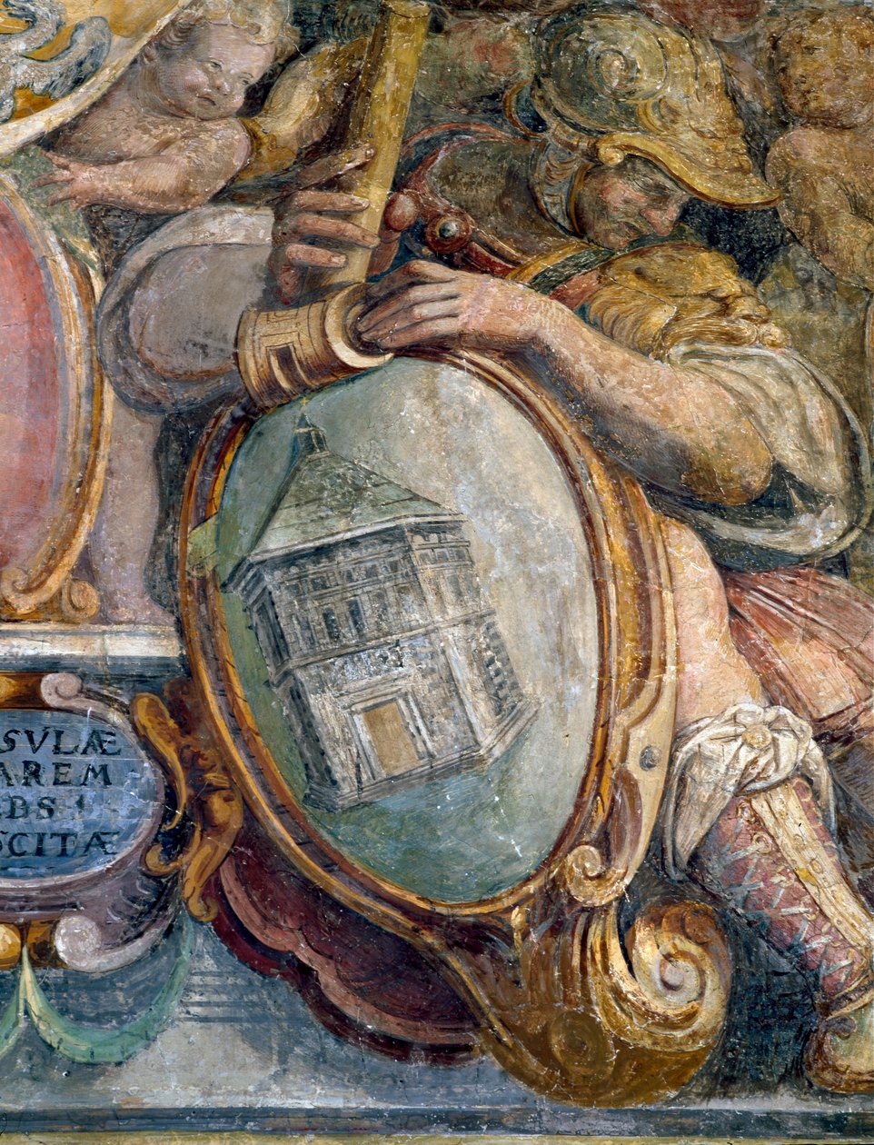 Sypialnia, detal fryzu przedstawiającego miasta i budynki pod kontrolą Medyceuszy, Baptysterium św. Jana, Florencja, fresk 1564-75 autorstwa Bartolomeo Ammannati