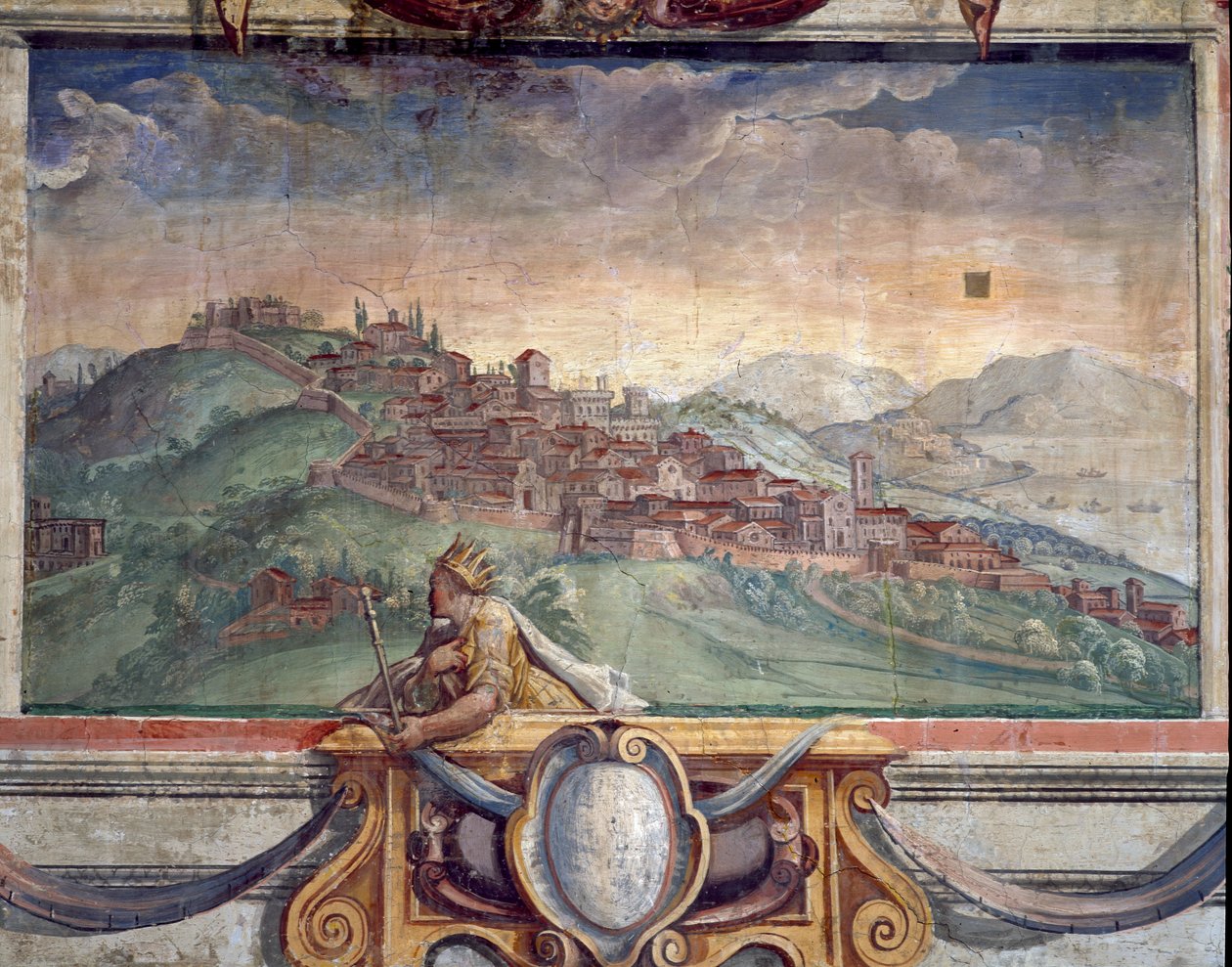 Sypialnia, fragment fryzu przedstawiający miasta pod panowaniem Medyceuszy, prawdopodobnie Cortona, fresk 1564-75 autorstwa Bartolomeo Ammannati